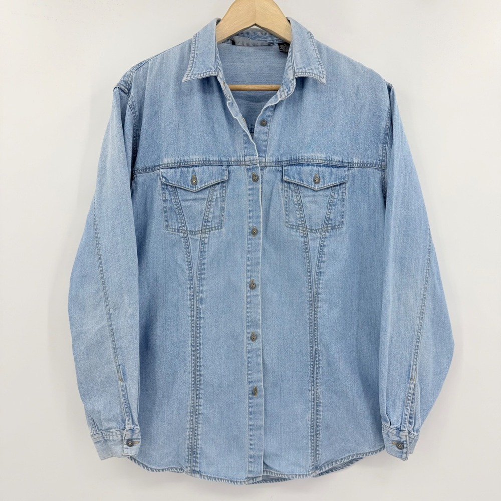 Rubbish Vintage Denim Button Down Shirt Womens Medium Light Blue Good Cotton